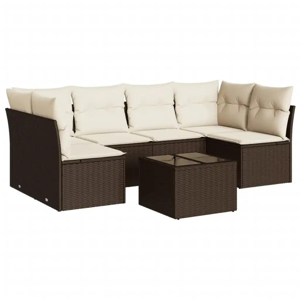 Set Divani da Giardino 7 pz con Cuscini Marrone in Polyrattan - homemem39