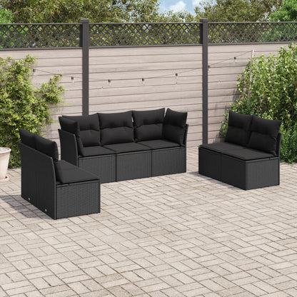 Set Divani da Giardino con Cuscini 7pz Nero Polyrattan | homemem39