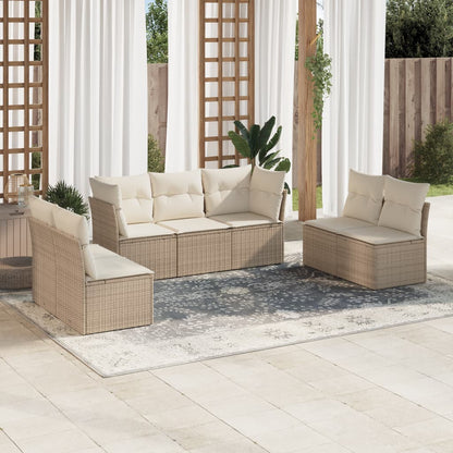 Set Divani da Giardino 7 pz con Cuscini Beige in Polyrattan | homemem39