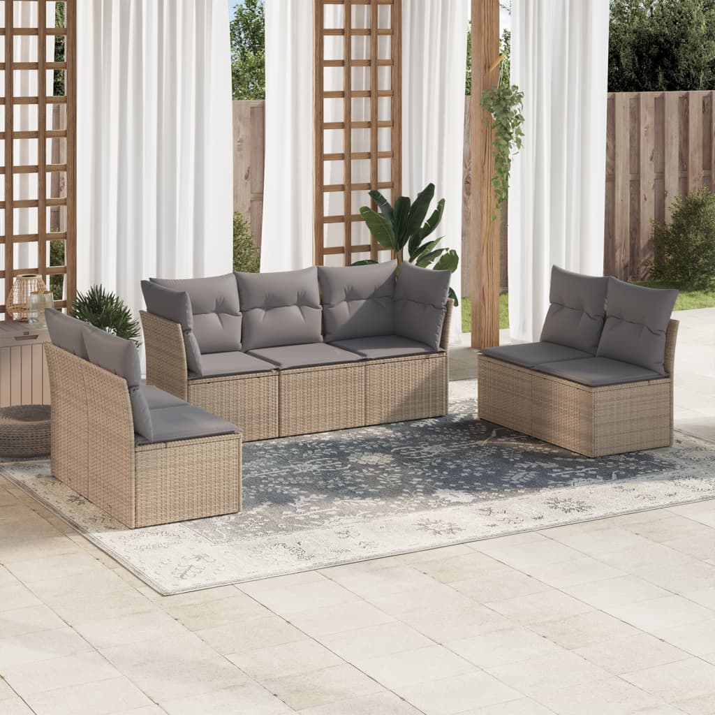Set Divani da Giardino 7 pz con Cuscini Beige in Polyrattan | homemem39