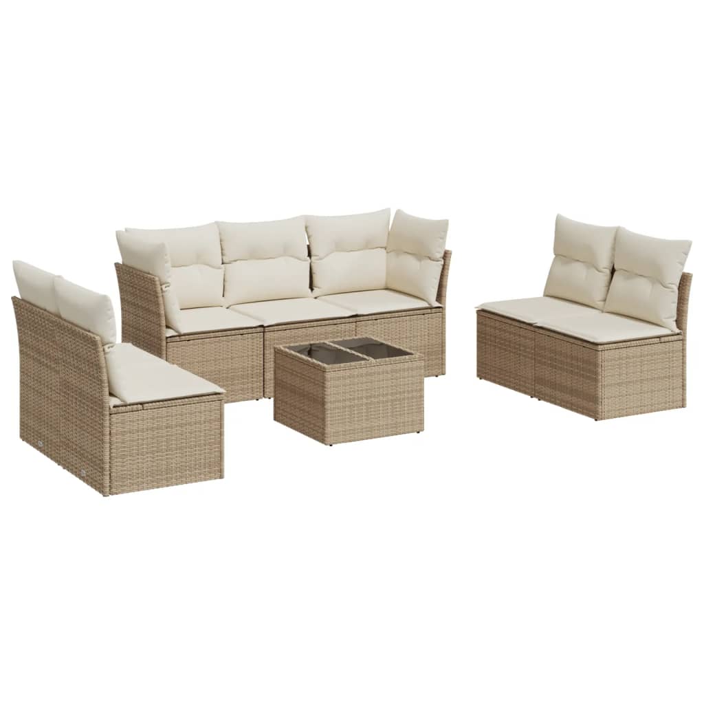 Set Divano da Giardino 8 pz con Cuscini Beige in Polyrattan | homemem39