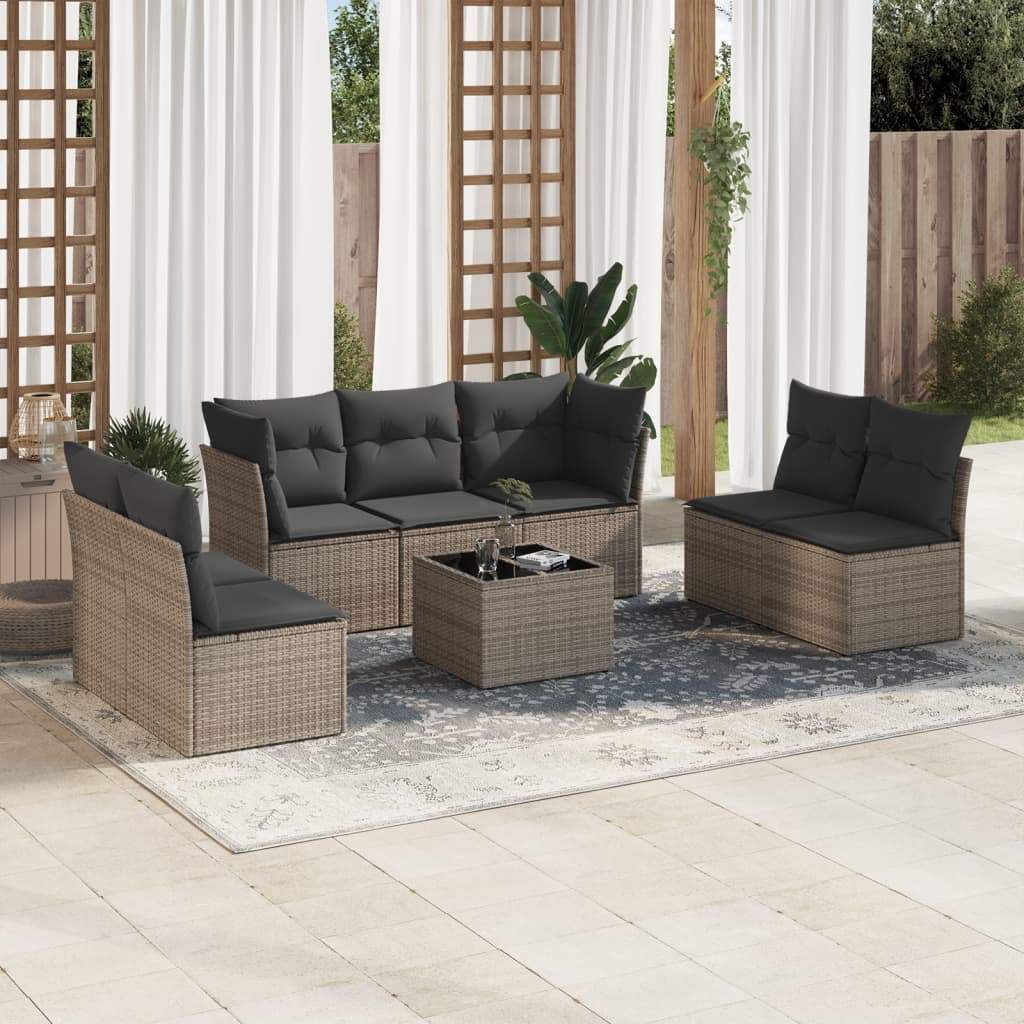 Set Divano da Giardino 8 pz con Cuscini Grigio in Polyrattan - homemem39
