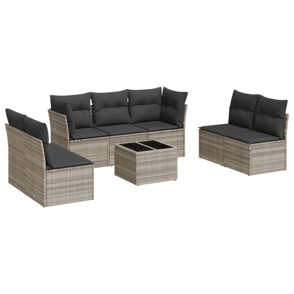Set Divano da Giardino 8pz con Cuscini Grigio Chiaro Polyrattan - homemem39