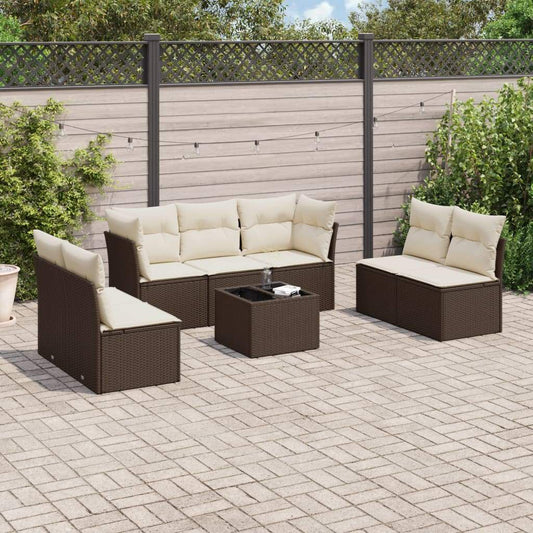 Set Divani da Giardino 8 pz con Cuscini Marrone in Polyrattan - homemem39