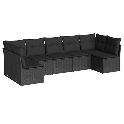 Set Divani da Giardino con Cuscini 7pz Nero Polyrattan | homemem39