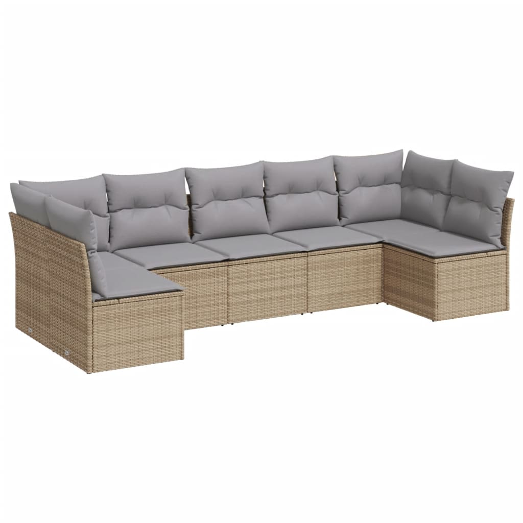 Set Divani da Giardino 7 pz con Cuscini Beige in Polyrattan | homemem39