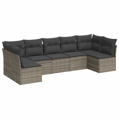 Set Divani da Giardino 7 pz con Cuscini Grigio in Polyrattan | homemem39