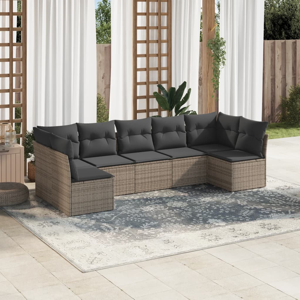 Set Divani da Giardino 7 pz con Cuscini Grigio in Polyrattan | homemem39