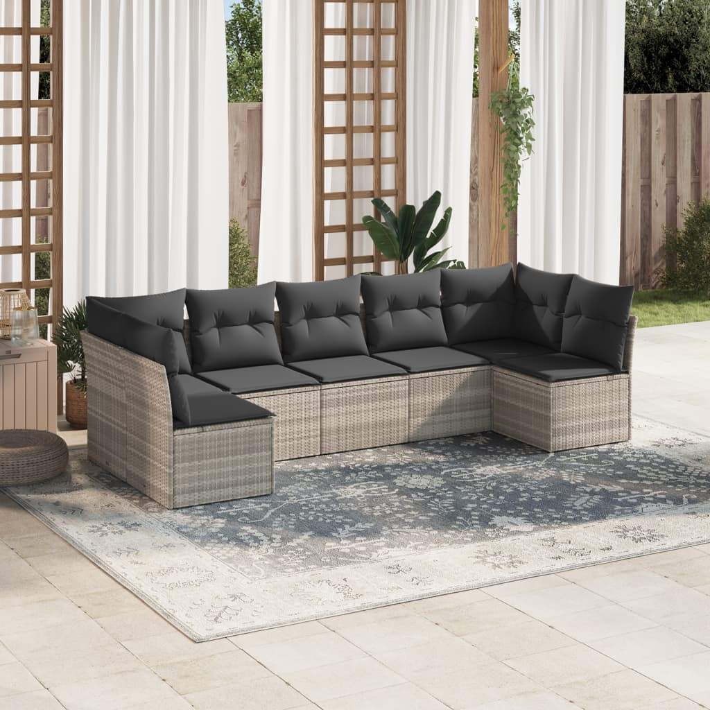Set Divani da Giardino 7pz con Cuscini Grigio Chiaro Polyrattan - homemem39