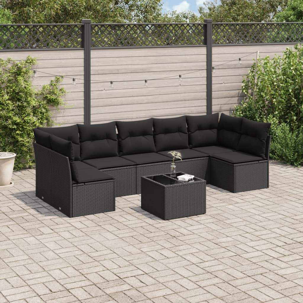 Set Divani da Giardino con Cuscini 8 pz Nero in Polyrattan - homemem39