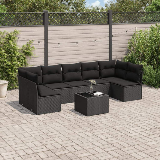 Set Divani da Giardino con Cuscini 8 pz Nero in Polyrattan - homemem39