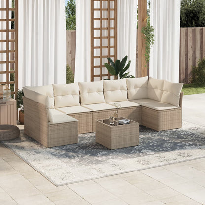 Set Divano da Giardino 8 pz con Cuscini Beige in Polyrattan | homemem39