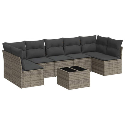 Set Divano da Giardino 8 pz con Cuscini Grigio in Polyrattan - homemem39