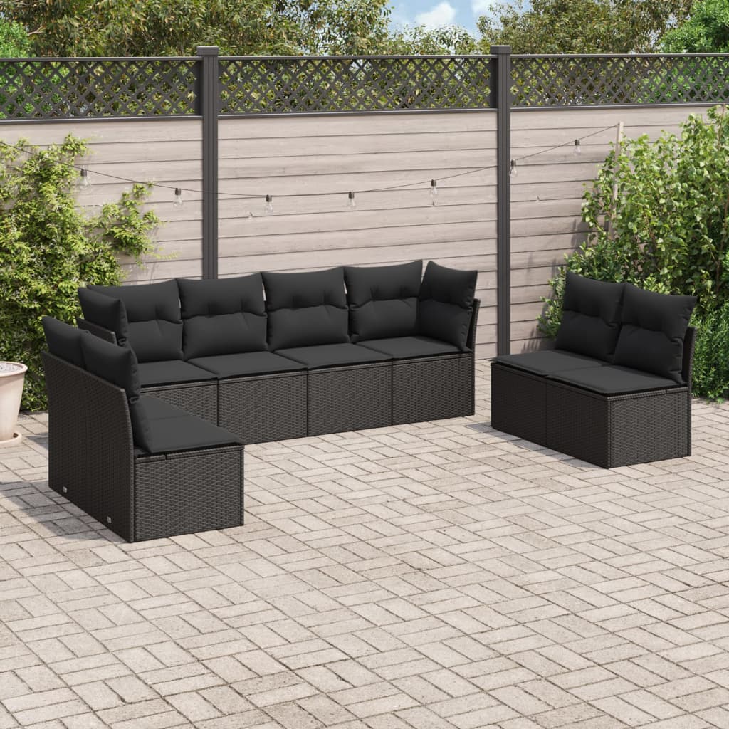 Set Divani da Giardino con Cuscini 8 pz Nero in Polyrattan | homemem39