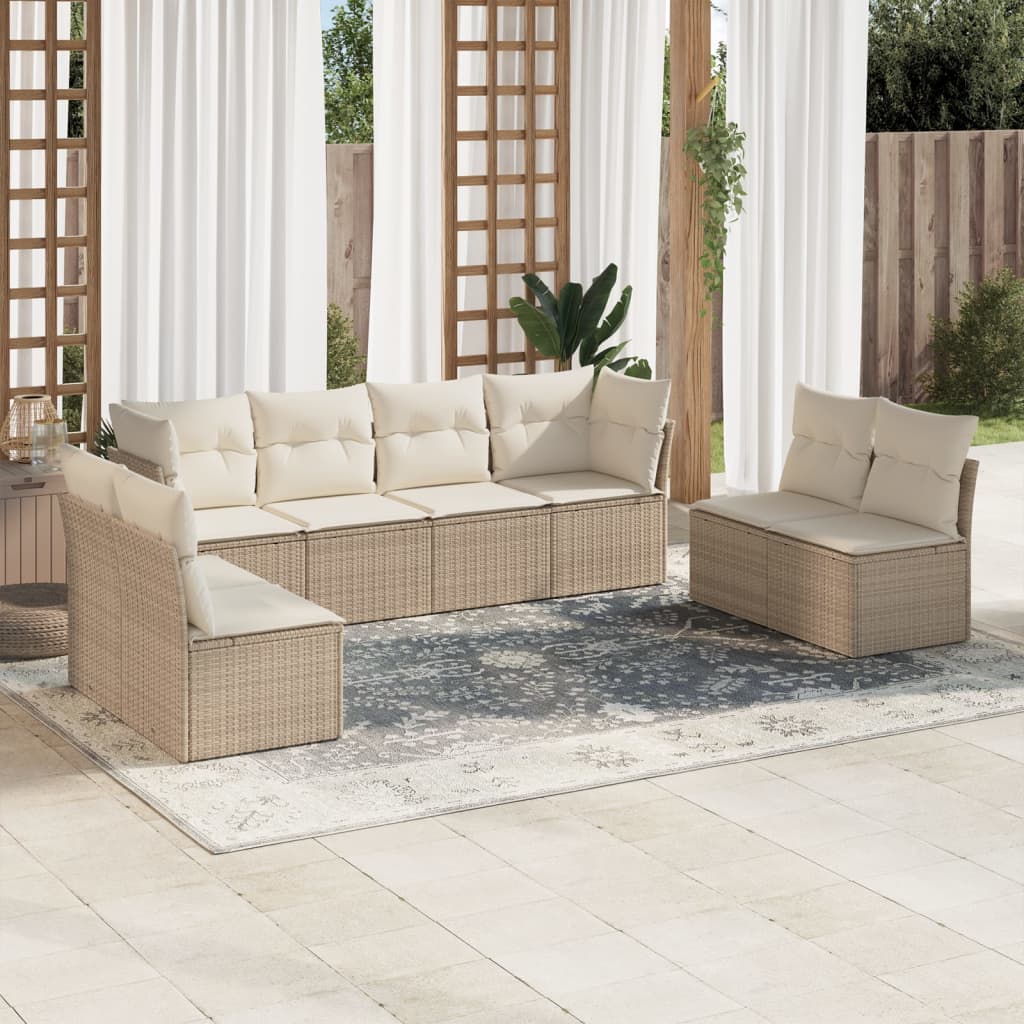 Set Divano da Giardino 8 pz con Cuscini Beige in Polyrattan | homemem39