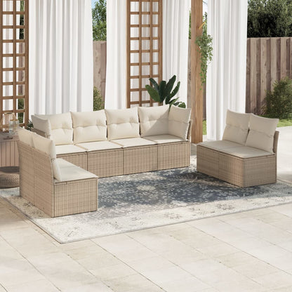 Set Divano da Giardino 8 pz con Cuscini Beige in Polyrattan | homemem39