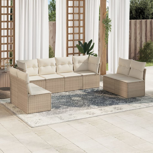 Set Divano da Giardino 8 pz con Cuscini Beige in Polyrattan | homemem39
