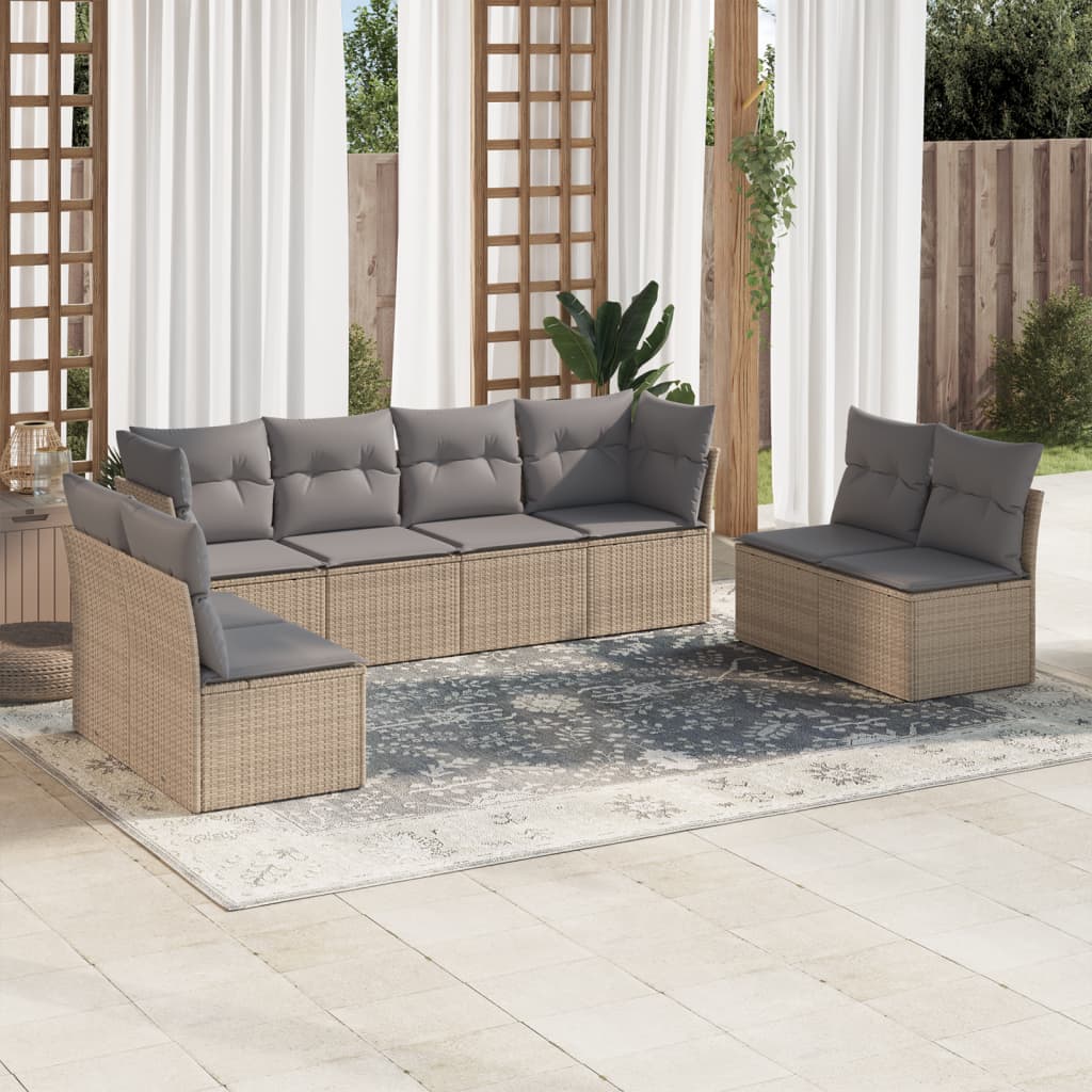 Set Divano da Giardino 8 pz con Cuscini Beige in Polyrattan | homemem39