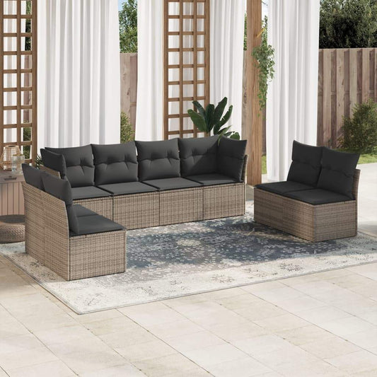 Set Divano da Giardino 8 pz con Cuscini Grigio in Polyrattan - homemem39