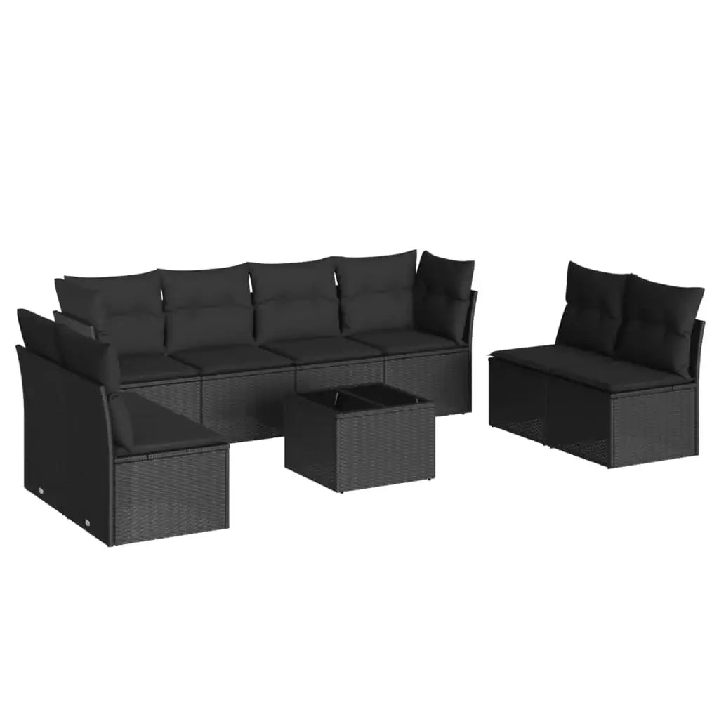 Set Divani da Giardino 9 pz con Cuscini Nero in Polyrattan - homemem39
