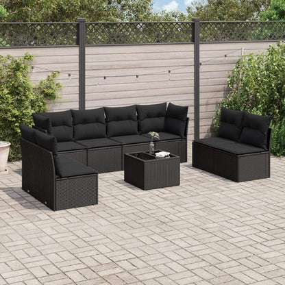 Set Divani da Giardino 9 pz con Cuscini Nero in Polyrattan - homemem39