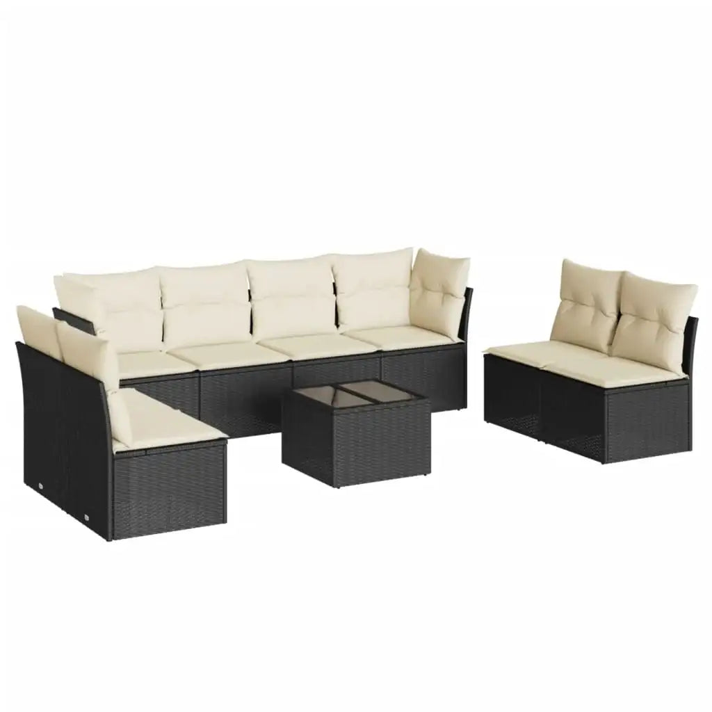 Set Divani da Giardino 9 pz con Cuscini Nero in Polyrattan - homemem39