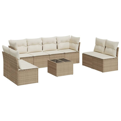 Set Divano da Giardino 9 pz con Cuscini Beige in Polyrattan | homemem39
