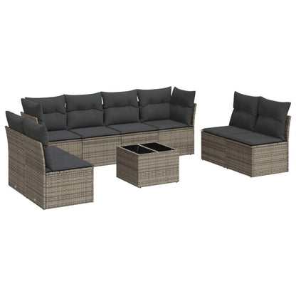 Set Divano da Giardino 9 pz con Cuscini Grigio in Polyrattan - homemem39