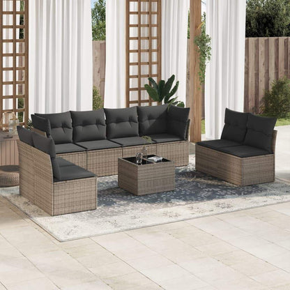 Set Divano da Giardino 9 pz con Cuscini Grigio in Polyrattan - homemem39