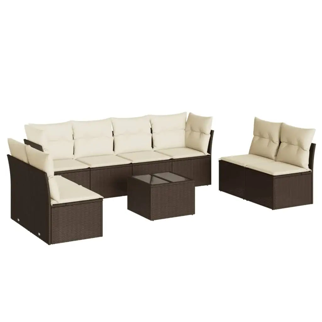 Set Divani da Giardino 9pz con Cuscini Marrone in Polyrattan - homemem39
