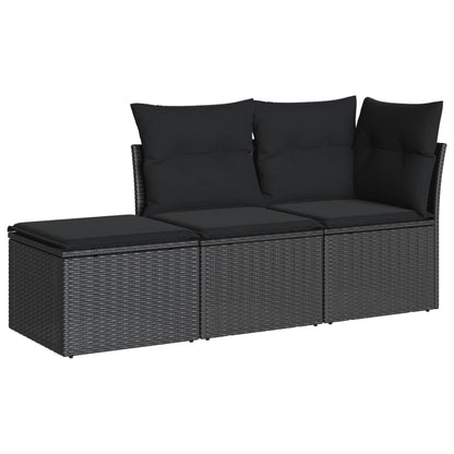 Set Divani da Giardino 3 pz con Cuscini in Polyrattan Nero | homemem39