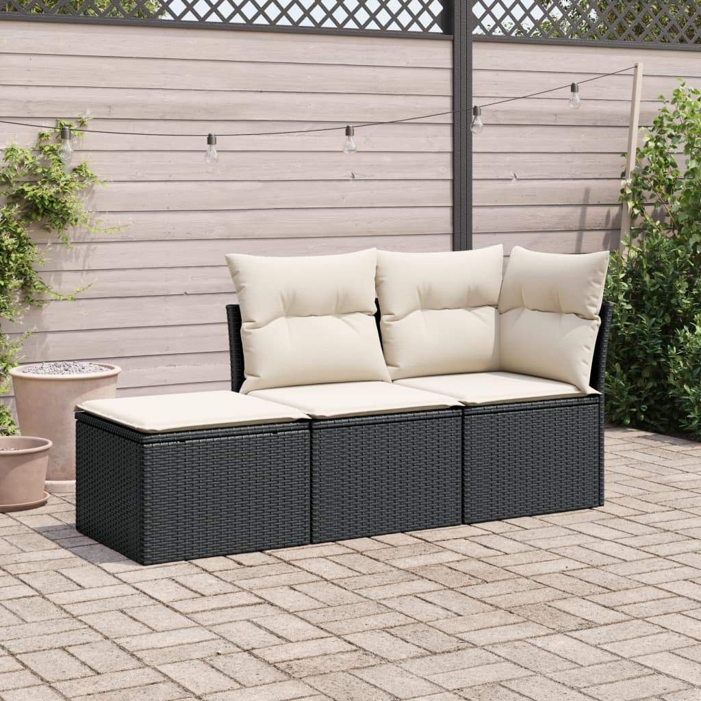 Set Divani da Giardino 3 pz con Cuscini in Polyrattan Nero - homemem39