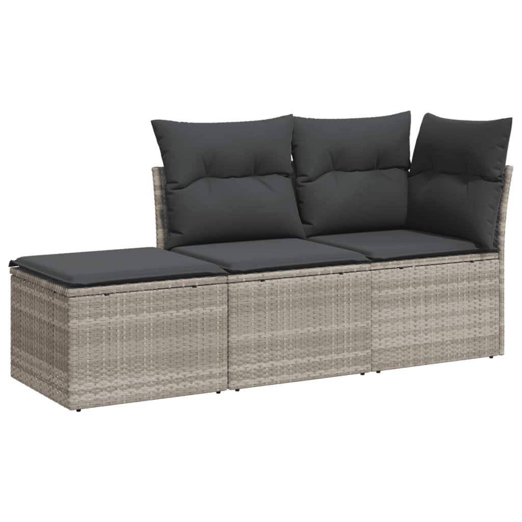 Set Divano da Giardino 3pz con Cuscini Grigio Chiaro Polyrattan - homemem39