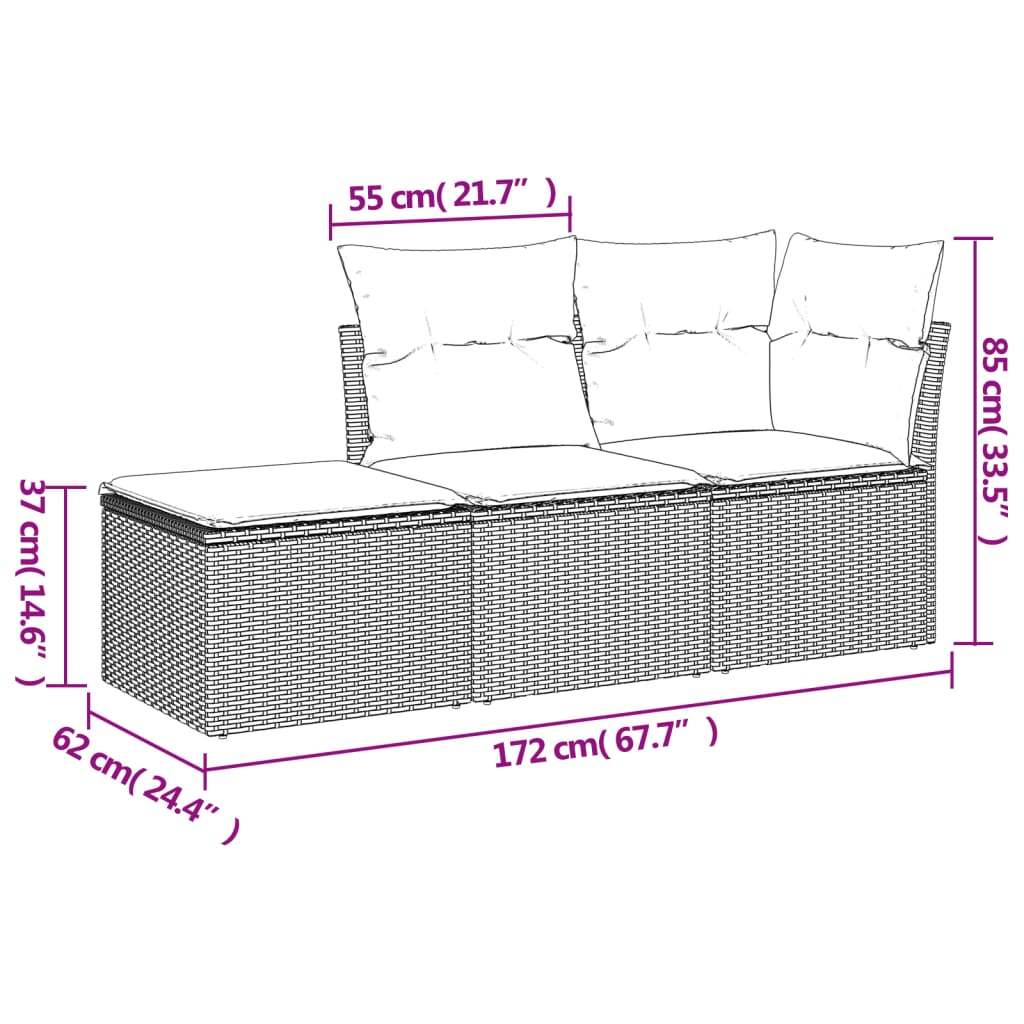 Set Divano da Giardino 3pz con Cuscini Grigio Chiaro Polyrattan - homemem39