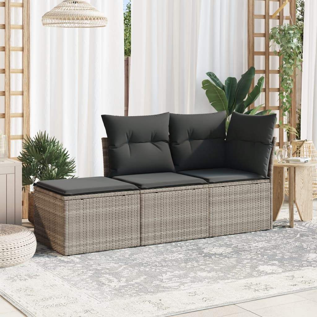 Set Divano da Giardino 3pz con Cuscini Grigio Chiaro Polyrattan - homemem39