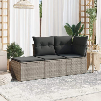 Set Divano da Giardino 3pz con Cuscini Grigio Chiaro Polyrattan - homemem39