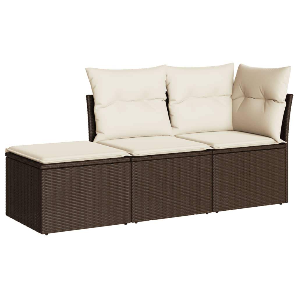 Set Divano da Giardino 3 pz con Cuscini Marrone in Polyrattan - homemem39