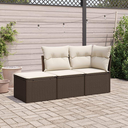 Set Divano da Giardino 3 pz con Cuscini Marrone in Polyrattan - homemem39