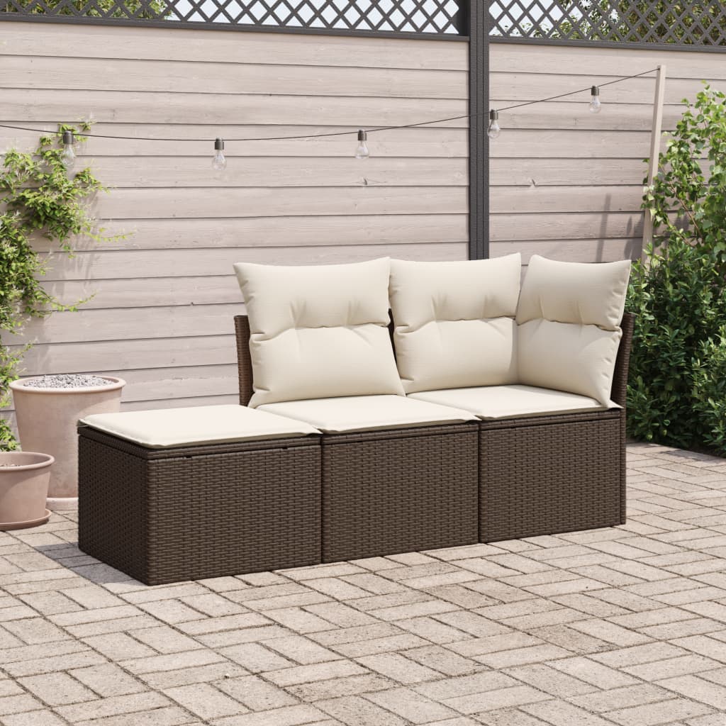 Set Divano da Giardino 3 pz con Cuscini in Polyrattan
