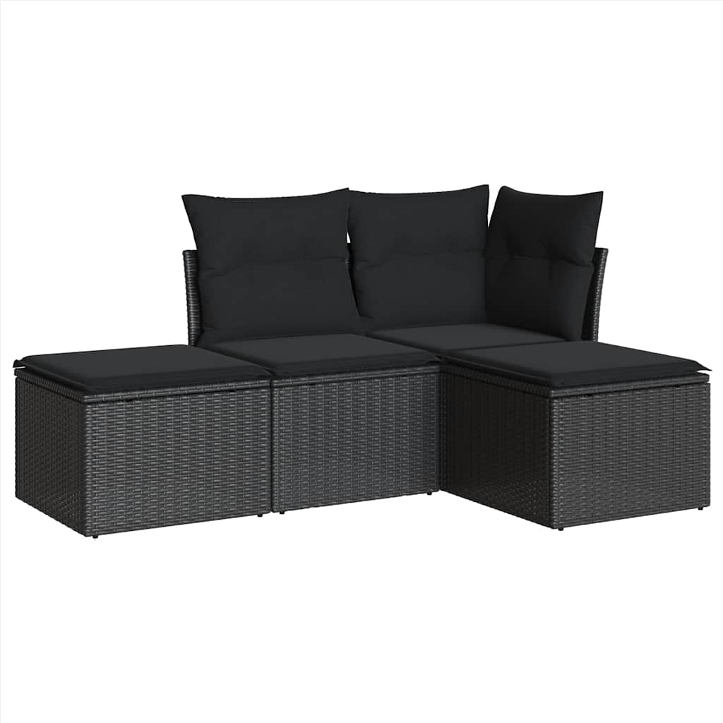 Set Divani da Giardino 4 pz con Cuscini Nero in Polyrattan | homemem39
