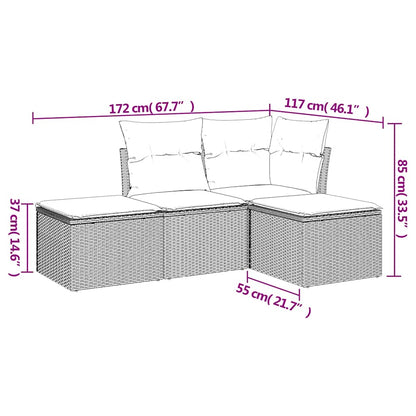 Set Divani da Giardino 4 pz con Cuscini Nero in Polyrattan | homemem39