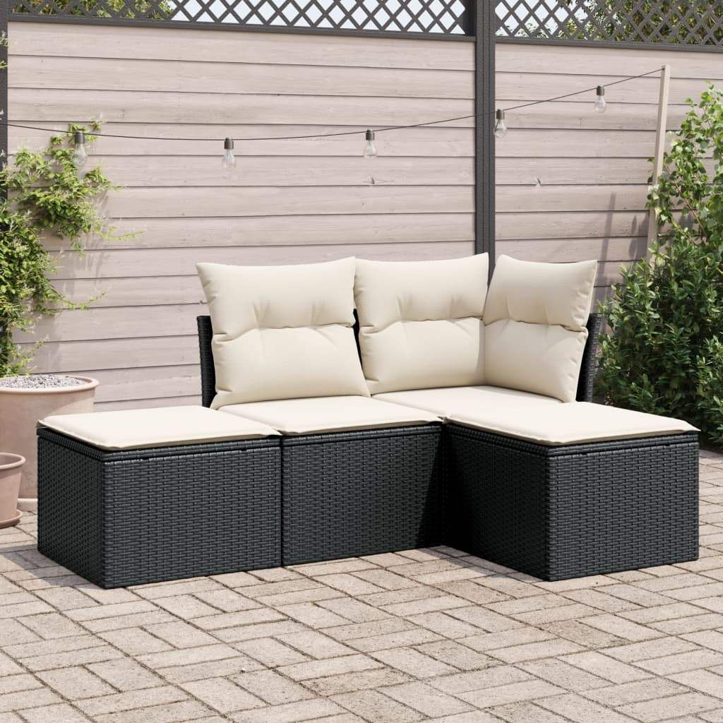 Set Divani da Giardino 4 pz con Cuscini Nero in Polyrattan - homemem39