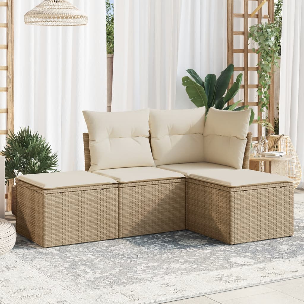 Set Divano da Giardino 4 pz con Cuscini Beige in Polyrattan | homemem39