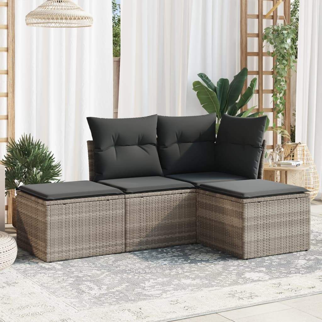 Set Divano da Giardino 4pz con Cuscini Grigio Chiaro Polyrattan - homemem39