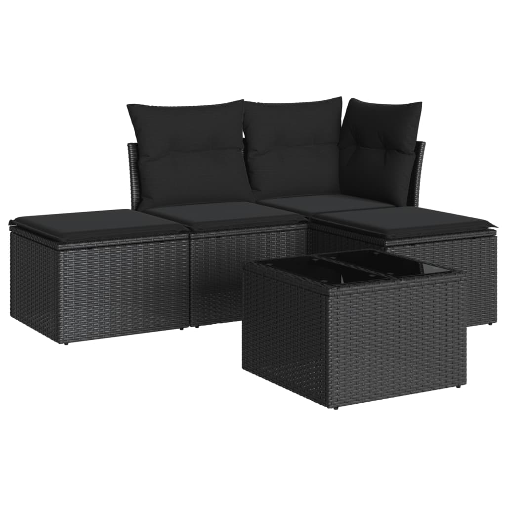 Set Divani da Giardino 5 pz con Cuscini in Polyrattan Nero | homemem39