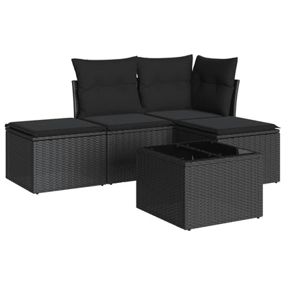 Set Divani da Giardino 5 pz con Cuscini in Polyrattan Nero | homemem39