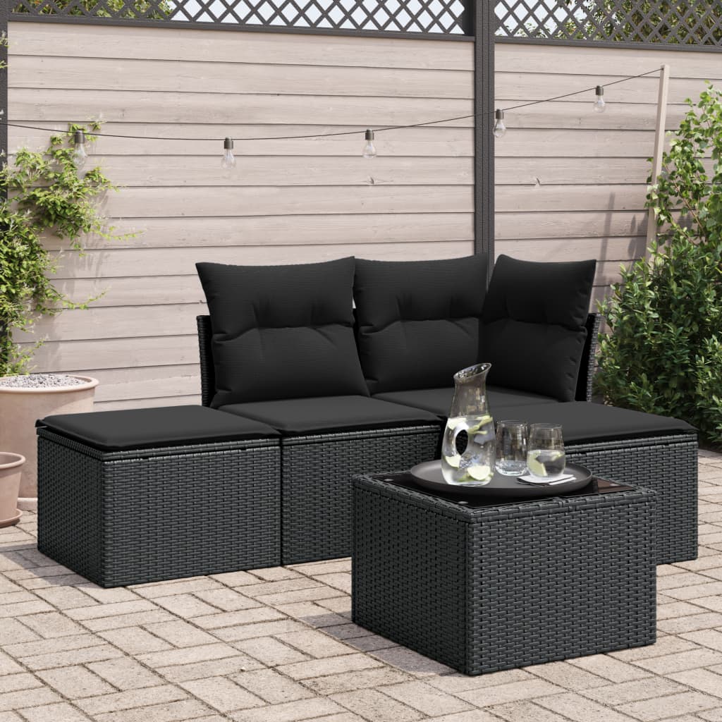 Set Divani da Giardino 5 pz con Cuscini in Polyrattan Nero | homemem39