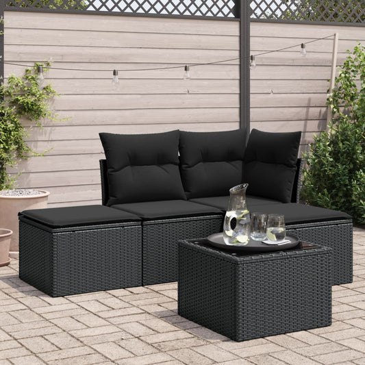 Set Divani da Giardino 5 pz con Cuscini in Polyrattan Nero | homemem39