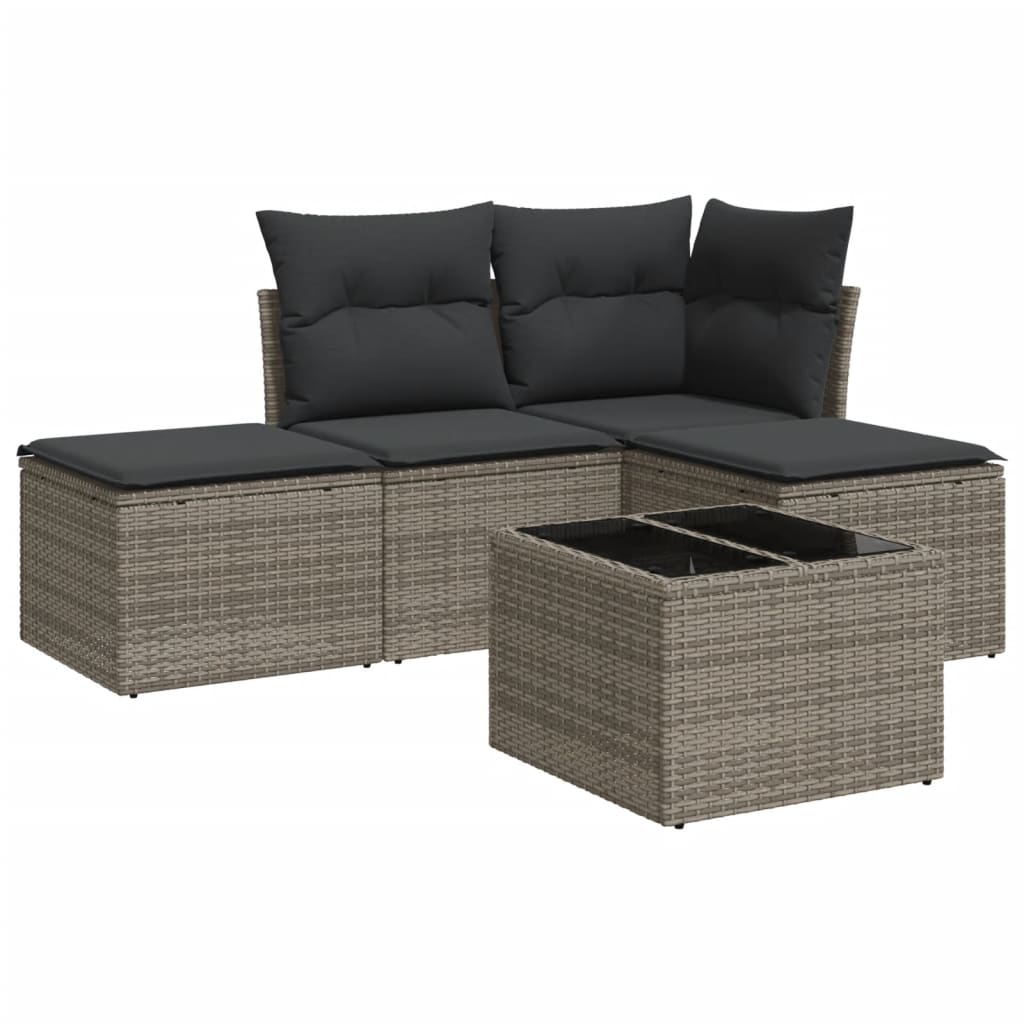 Set Divano da Giardino 5 pz con Cuscini Grigio in Polyrattan
