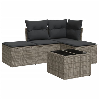 Set Divano da Giardino 5 pz con Cuscini Grigio in Polyrattan